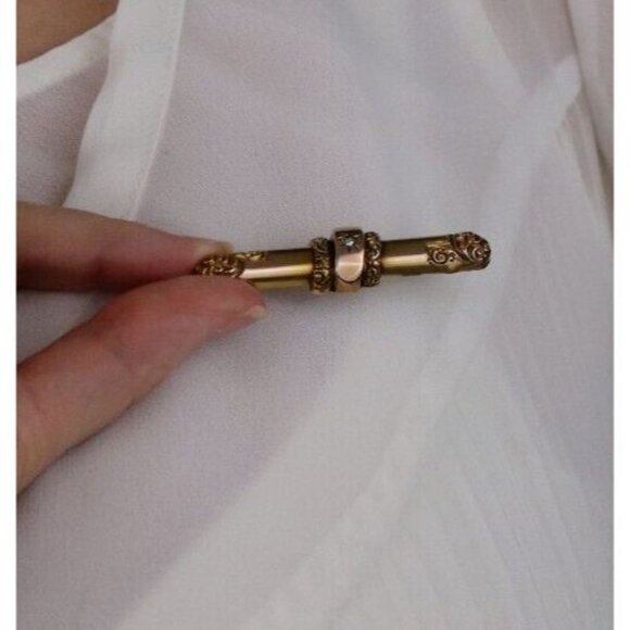 10k Yellow Gold Antique Art Nouveau Diamond Bar Pin - Picture 4 of 9